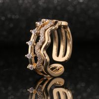 خاتم هندسي جديد متعدد الطبقات مجوهرات يدوية مطلية بالنحاس خاتم من الزركون الذهبي main image 1