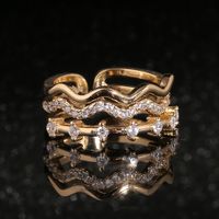 خاتم هندسي جديد متعدد الطبقات مجوهرات يدوية مطلية بالنحاس خاتم من الزركون الذهبي main image 3