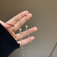 Korean Imitation Pearl Long Chain Earrings main image 4