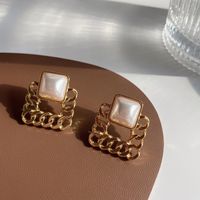 Korean Style Fashion Chain Geometric Square Earrings Pearl Earrings main image 4
