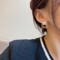 Korean Style Fashion Chain Geometric Square Earrings Pearl Earrings main image 5