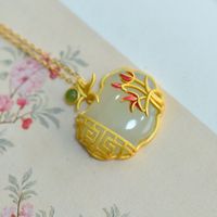 Vintage Necklace Chinese Style Ancient Gold Inlaid Hetian Magnolia Flower Ruyi Lock Pendant main image 3