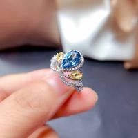 Copper Ring Simulation Natural London Blue Topaz Two-tone Crown Ring Female main image 3