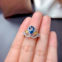Copper Ring Simulation Natural London Blue Topaz Two-tone Crown Ring Female main image 5