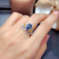 Bague En Cuivre Simulation Natural London Blue Topaze Bague Couronne Bicolore Femme main image 6