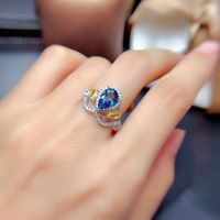 Copper Ring Simulation Natural London Blue Topaz Two-tone Crown Ring Female main image 6