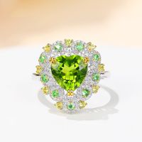 Fashion Green Peridot Ring Micro-inlaid Peridot Color Treasure Open Copper Ring Female main image 2