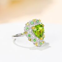 Fashion Green Peridot Ring Micro-inlaid Peridot Color Treasure Open Copper Ring Female main image 3