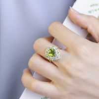 Fashion Green Peridot Ring Micro-inlaid Peridot Color Treasure Open Copper Ring Female main image 4
