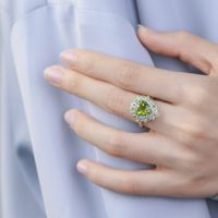 Fashion Green Peridot Ring Micro-inlaid Peridot Color Treasure Open Copper Ring Female main image 5