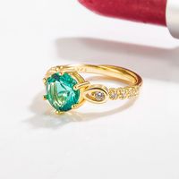 Fashion 14k Gold Diamond Emerald Ring Female European And American Copper Jewelry main image 4