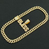 European And American Cool Diamond Letter Stitching Gold Pendant Men's Necklace main image 4