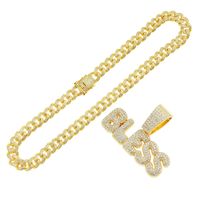 European And American Cool Diamond Letter Stitching Gold Pendant Men's Necklace main image 6