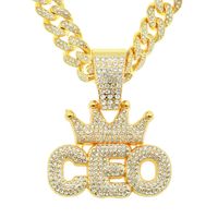 European And American Hip Hop Full Diamond Crown Ceo Letter Pendant Cuban Men's Necklace main image 1