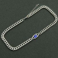 European And American Hip-hop Personality Trendy Cool Sapphire Cuban Chain Necklace Female main image 3