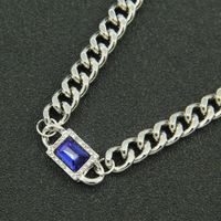 European And American Hip-hop Personality Trendy Cool Sapphire Cuban Chain Necklace Female main image 4