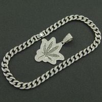 European And American Hip-hop Full Diamond Leaf Maple Leaf Pendant Men's Necklace main image 4