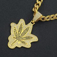 European And American Hip-hop Full Diamond Leaf Maple Leaf Pendant Men's Necklace main image 5