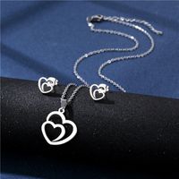 Simple Hollow Heart Stainless Steel Necklace Earring Set Jewelry Wholesale sku image 1