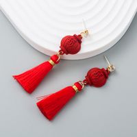 Chinese Red Alloy Diamond Long Tassel Earrings Simple Festive Drop Earring sku image 1