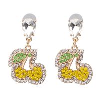 European And American Simple Fruit Handmade Full Diamond Cherry Earrings sku image 2