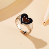 New Black And White Heart Ring Creative Geometric Oil Drop Index Finger Ring sku image 4