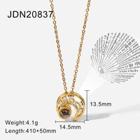 Romantic 100 Languages I Love You Necklace Stainless Steel Solid Cubic Zircon Hollow Moon Necklace sku image 1