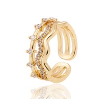 خاتم هندسي جديد متعدد الطبقات مجوهرات يدوية مطلية بالنحاس خاتم من الزركون الذهبي sku image 1