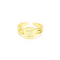 Fashion Men's And Women's Hip-hop 26 English Letters Opening 18k Zircon Copper Ring sku image 26