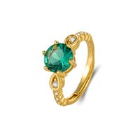 Fashion 14k Gold Diamond Emerald Ring Female European And American Copper Jewelry sku image 2