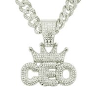 European And American Hip Hop Full Diamond Crown Ceo Letter Pendant Cuban Men's Necklace sku image 4