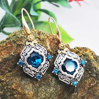 Retro Blue Crystal European Engraved Earrings Drop Earring main image 6