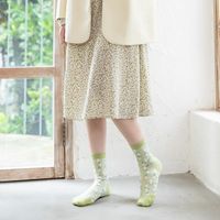 Fashion Socks Female Green Medium Tube Vertical Strips Small Flower Combed Cotton Socks main image 5