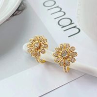 European And American Light Luxury Full Diamond Sunflower Flower Opening Female Ring main image 2