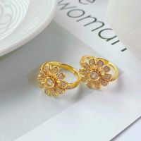 European And American Light Luxury Full Diamond Sunflower Flower Opening Female Ring main image 3