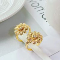 European And American Light Luxury Full Diamond Sunflower Flower Opening Female Ring main image 4