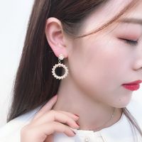 Korean Circle Pearl Earrings Female New Fashion Circle Full Diamond Pearl Earrings main image 5