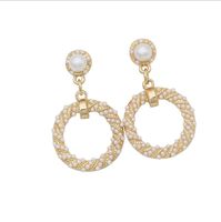 Korean Circle Pearl Earrings Female New Fashion Circle Full Diamond Pearl Earrings main image 6