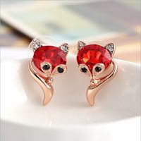 Korean Version Of Cute Fox Crystal Earrings Sapphire Fox Earrings main image 1