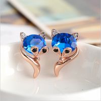 Korean Version Of Cute Fox Crystal Earrings Sapphire Fox Earrings main image 4