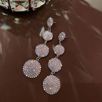 European And American Full Diamond Geometric Circle Long Earrings main image 4