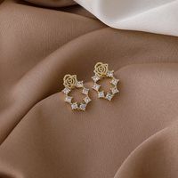 Simple Mini Small Rose Flower Zircon Stud Earrings main image 5