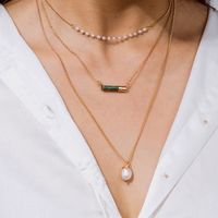 Fashion Pearl Necklace Multi-layer Natural Green Stone Pendant Clavicle Chain main image 1