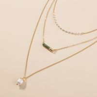 Mode Perlenkette Mehrschichtige Natürliche Grüne Steinanhänger Schlüsselbeinkette main image 4