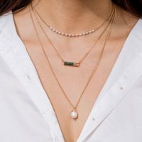 Mode Perlenkette Mehrschichtige Natürliche Grüne Steinanhänger Schlüsselbeinkette main image 5