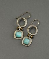 Vintage Turquoise Earrings Handmade Round Hoop Square Natural Stone Pendant Earrings main image 5
