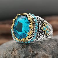 Fashion New Sapphire Ring Men's Retro Diamond Gem Two-color Ring main image 5