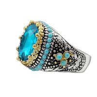 Fashion New Sapphire Ring Men's Retro Diamond Gem Two-color Ring main image 6