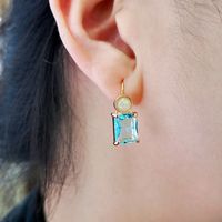 Korean Blue Topaz Earrings Simple Square Champagne Zircon Earrings Opal Earrings main image 1