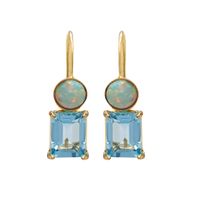 Korean Blue Topaz Earrings Simple Square Champagne Zircon Earrings Opal Earrings main image 4